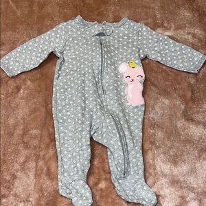 Gray Polka Dot Kids One Piece with Cute Mouse Design